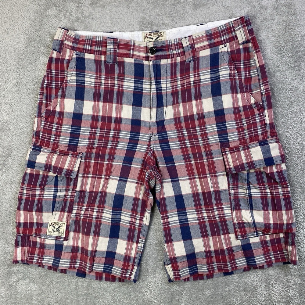 American Living Shorts Men Sz 36 Plaid Cargo 100% Cotton Ralph Lauren Golf Beach
